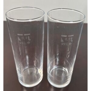 Two RKL 0.2L Glass Tumblers Clear Tall Drinking Glasses Germany Vintage